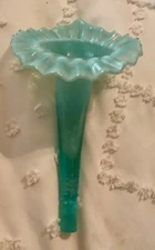 Vintage Green Glass Horn trumpet ruffled ribbed for Epergne