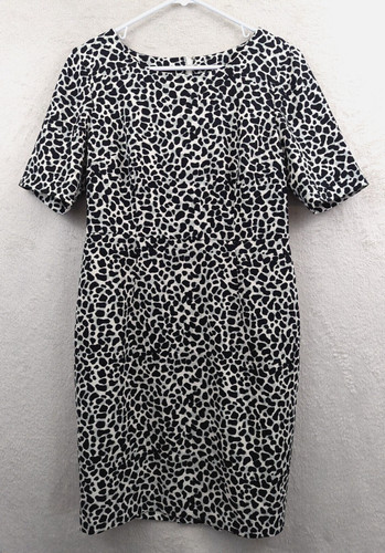 Talbots Petite sz 10P Shift Dress animal print black gray ivory 3938
