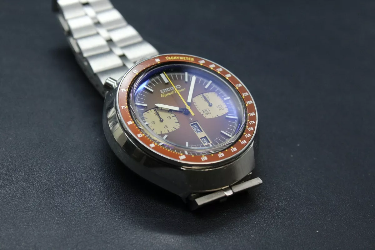 Vintage Men's Watch Seiko Speedtimer 6138-0040 Brown Bullhead Automatic Chrono