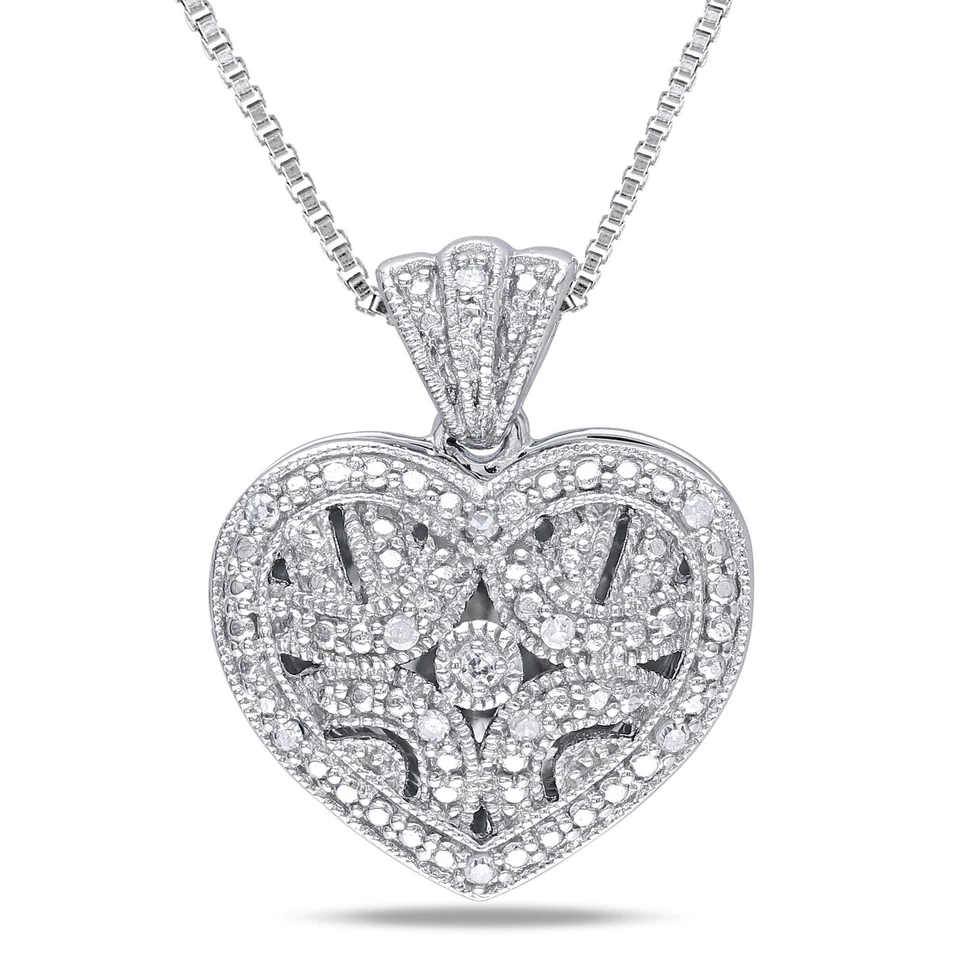 Amour Sterling Silver Diamond Accent Heart Locket Pendant with Chain