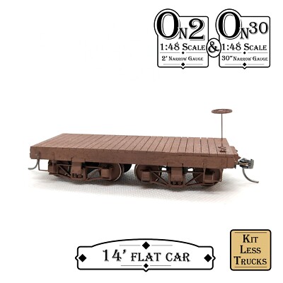 1:48 Scale On2/On30 14' Flat Car Kit (LESS TRUCKS) PNWM