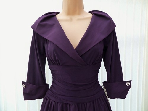 ELIZA J PURPLE PLUM SATIN NEW YORK STYLE 50'S FLARE MIDI DRESS 14 £130 ONCE - Picture 9 of 16