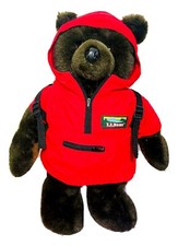 VTG LL Bean Plush Brown Teddy Bear Red LL Bean Windbreaker & Blue Backpack 18"