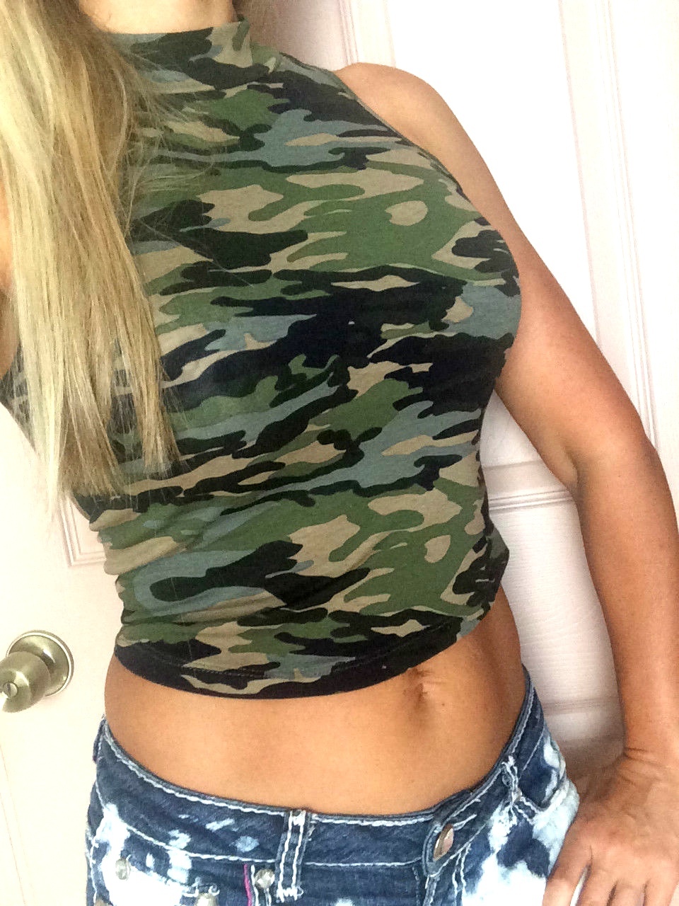 CROP TOP Camo Camouflage TURTLE Mock Neck sleeveless shirt cotton S M L 2-12-image