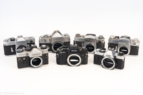 Lot of 7 Vintage 35mm SLR Film Cameras Ricoh Zenit Porst AS-IS Parts Repair V27 - Picture 1 of 4