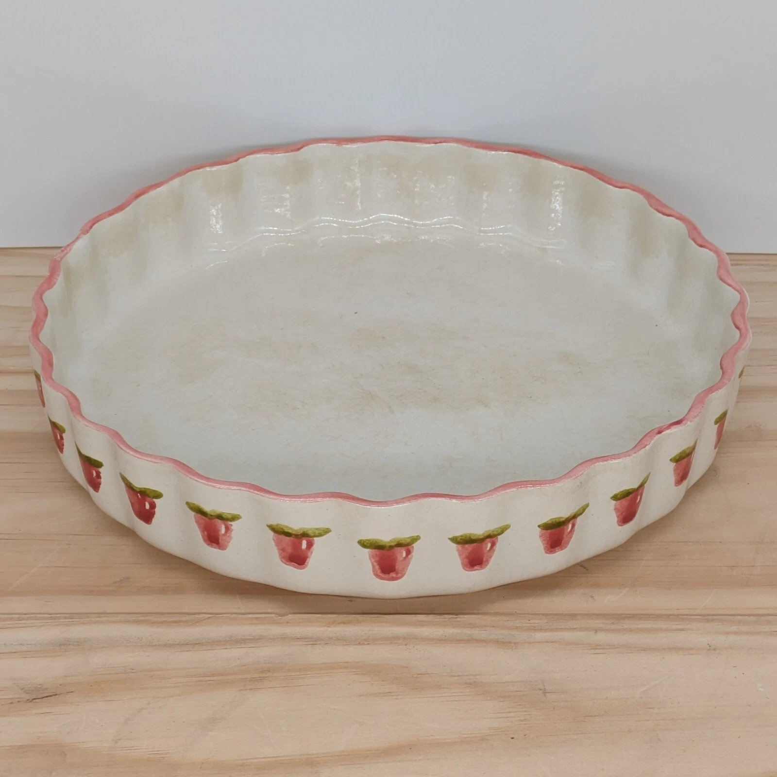Vintage 1970 Portuguese Real Ceramica Tart Pan, Hand-Painted Flower Pie Plate