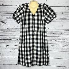 LOFT Ann Taylor NWT 8 Black & White Buffalo Check Plaid Linen Blend Shirt Dress