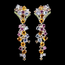 Summer 925 Silver Earrings Round Sapphire Citrine Rhodolite Gemstone Jewelry