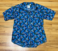 Roper Button Up Shirt Men's M Blue All Over Tropical Print Hawaiian Short Sleeve