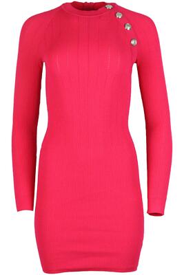 BALMAIN BUTTON EMBELLISHED RIBBED STRETCH KNIT MINI DRESS FR 40 UK 12
