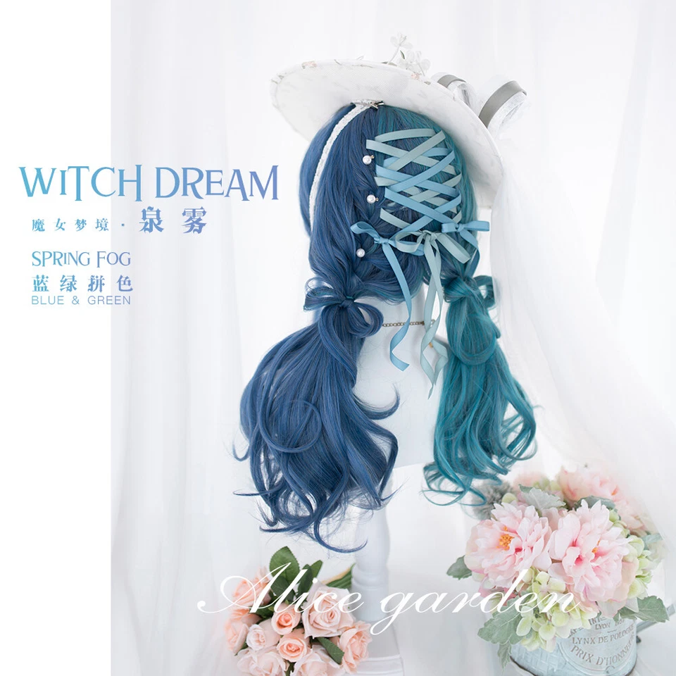 Peluca Punk Harajuku Lolita Suave Niña Azul Verde Pelo Largo Juegos con disfraces Fiesta Peluca Foto 3 de 4