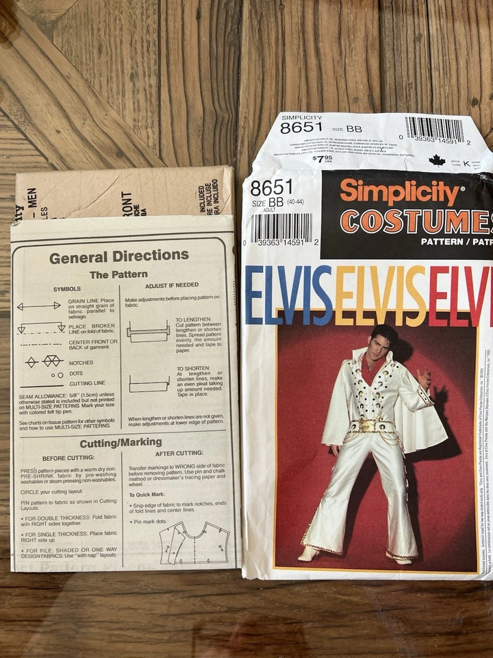 Simplicity 8651 Sewing Pattern (1993) – Elvis Presley Costume – Men's Size 40-44 - Image 3 of 3