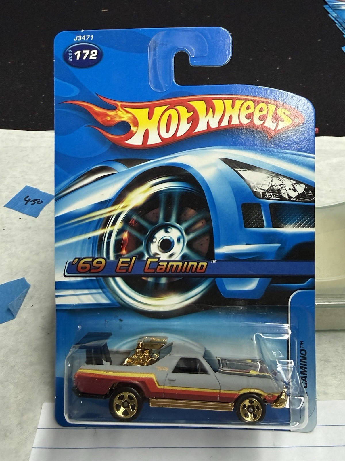 HOT WHEELS 2006 ~ 69 El Camino ~ Grey Main Line #172 gold chrome 5sp wheels