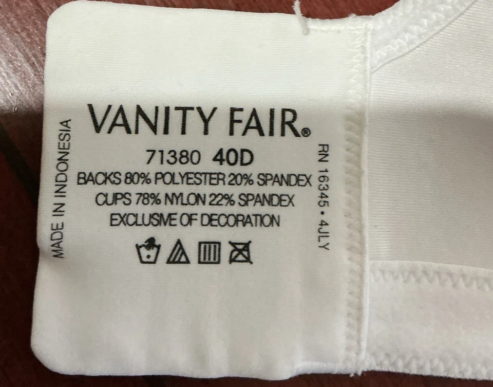 Sujetador Vanity Fair para mujer 40D blanco 71380 espalda suavizante camiseta inalámbrica  Foto 3 de 3