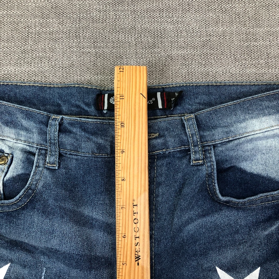 Shorts Akedemiks masculino 16 azul denim estampa estrela cintura média desgastado lavagem média - Imagem 4 de 4