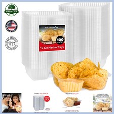 Durable Plastic Snack Containers, 100 Pack Nacho Trays with Ribbed Sides
