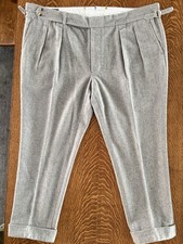 Luxire Gray Flannel Sartorial Trousers 50 Big Side Adjusters Cuffs Luxire Gray Flannel Sartorial Trousers 50 Big Side Adjusters Cuffs