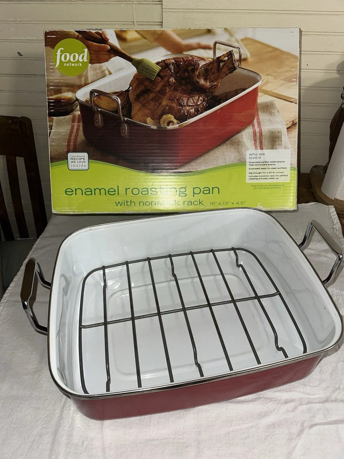 Food Network Enameled Roasting Pan With Nonstick Rack, 16x13x4.5
