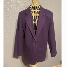 Vtg Sag Harbor Purple New Wool One Button Blazer Jacket Sz 12P Career Academia