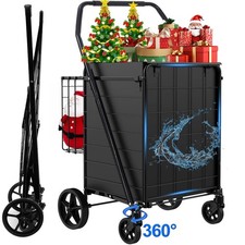 Folding Shopping Cart, Heavy Duty Grocery Cart with Removable Basket, 360 Rolli