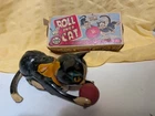 1930s 40s Marx Tin Litho Toy Tail Wind Up Cat Wood Ball With Original Key & Box