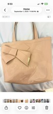 Ted Baker Beige Patent Tote Handbag with Bow Detail, Pouch, Inner Pockets