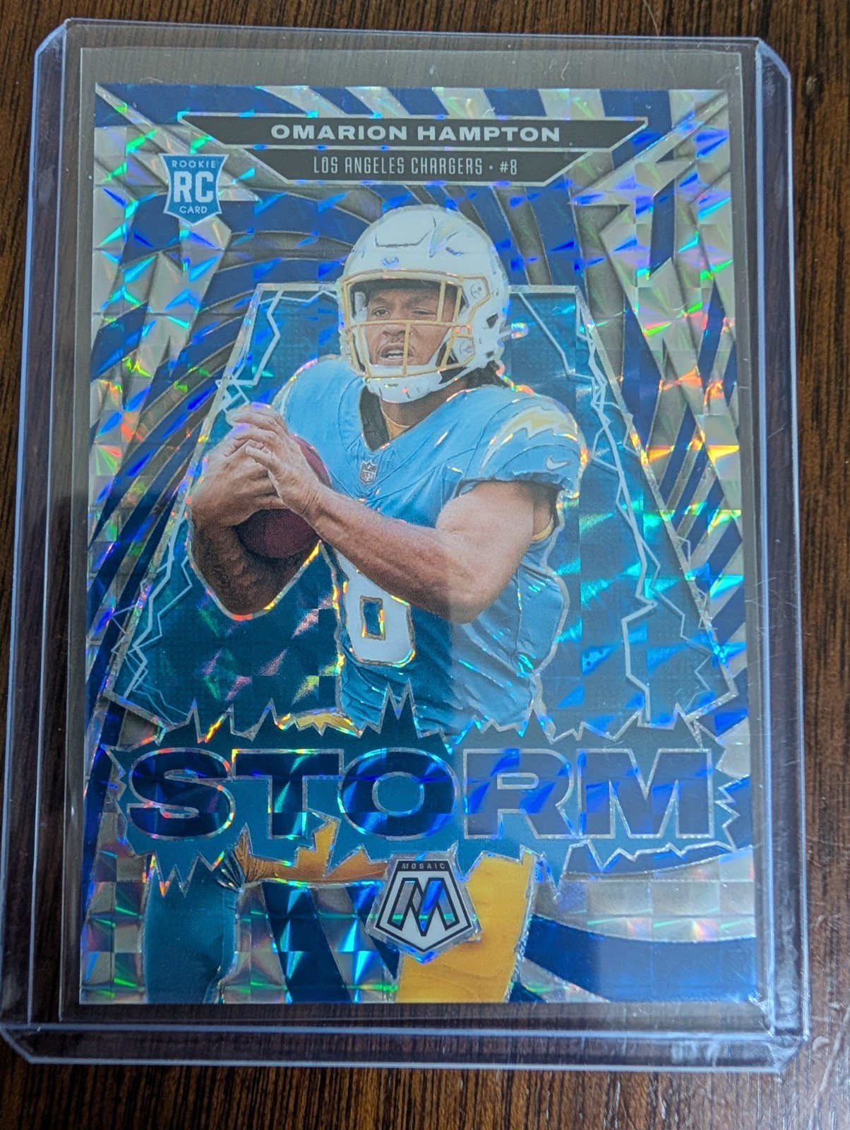 2025 Panini Mosaic Omarion Hampton RC Storm Blue /99 Rookie LA Chargers