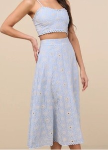 Lulu's Pastel Blue Cut-work Eyelet A-Line Skirt Set, Spaghetti Strap Top, NWT,SM