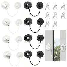 3PCS No Drill Safety Lock Refrigerator Cabinet Drawer Window Key PVC Steel Cable