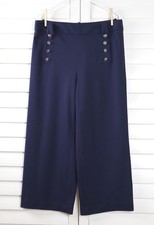 TALBOTS NWT $99 Solid Navy Sailor Military Button Straight Leg Pants Size 12