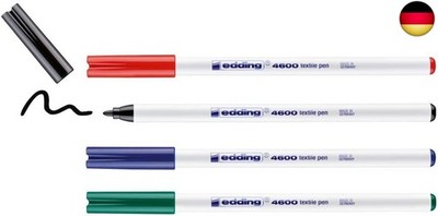edding 4600 Textilstift - schwarz, rot, blau, grün - 4 Stück - Rundspitze 1 mm -