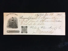 1869 USED RECEIPT #RN-A1 WHEELER & WILSON MFG CO, RARE ILLUS SEWING MACHINE