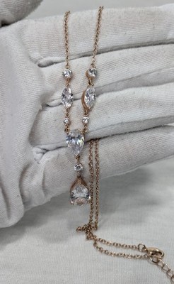 Stamped JCM Designer Jacmel Jewelry CZ Rose Gold Tone Y Necklace 18'' Sparkly