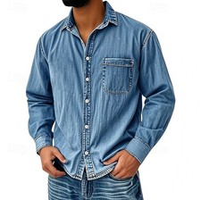 Mens new denim shirt long sleeved workwear re...
