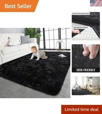 Luxurious 3x5 Feet Anti-Skid Black Fuzzy Area Rug - Perfect for Kids & Pets