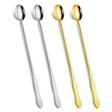 10 Inch Long Handle Ice Tea Spoons Set of 4 - 10 Inch, Gold  Silver
