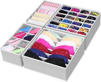 Drawer Organizer Set 4 Pack Non-Woven Storage Boxes for Underwear Socks Bras