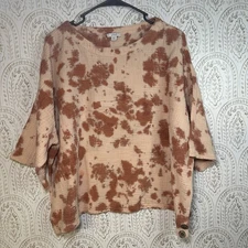 J. Jill size XL Petite short sleeve boxy top tie dye gauzy slub cotton Boho