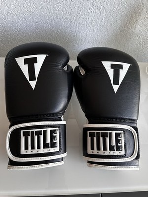 TITLE Boxing Gloves Pro Style 16oz Leather Training Black and White