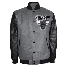 Varsity Chicago Bulls Black and Grey Bomber Jacket Free Shipping