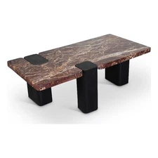 Meridian Furniture Ravenna Burgundy Marble Top And Oak Wood Base Coffee Table