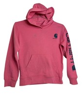 Carhartt Hoodie Youth 7 Pink Logo Sleeve Fleece Kangaroo Pocket Sweatshirt