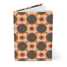 Retro Butterflies Pattern Hardcover Journal  Matte Notebook  Personal Diary