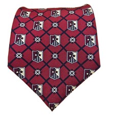 Tommy Hilfiger Mens Red Crest Lattice Silk Necktie Italian Fabric Made in USA