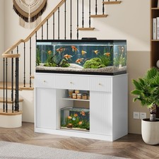 55-75 Gal Fish Tank Stand Barn Door Aquarium Stand with Power Outlet LED Light