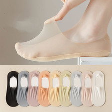 5 Pairs Women Summer Breathable Thin Boat Socks Non Slip No Show Stretchy Socks