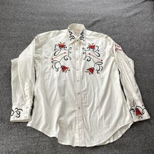 Vintage Rockmount Ranch Wear White Shirt Mens Large Long Sleeve Pearl Snap