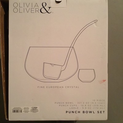 Olivia & Oliver Fine European Crystal  Glass 10 Piece Punch Bowl Set - Clear
