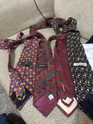 Lot of 4 Vintage Mens Silk Ties Adolfo Claiborne Retro 80s 90s Paisley Geometric
