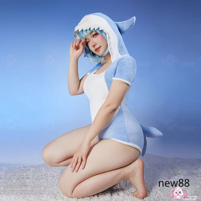 Home Milk Blue Little Shark One-Piece Suit Cosplay Anime Cartoon Costume Gift - Image 3 of 4